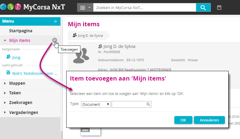 Item toevoegen aan Mijn items - document